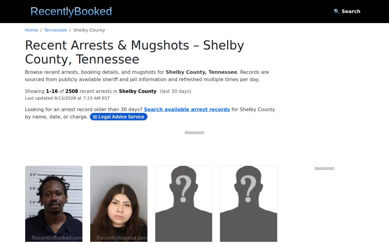 Shelby County multi-day arrest report index and update context