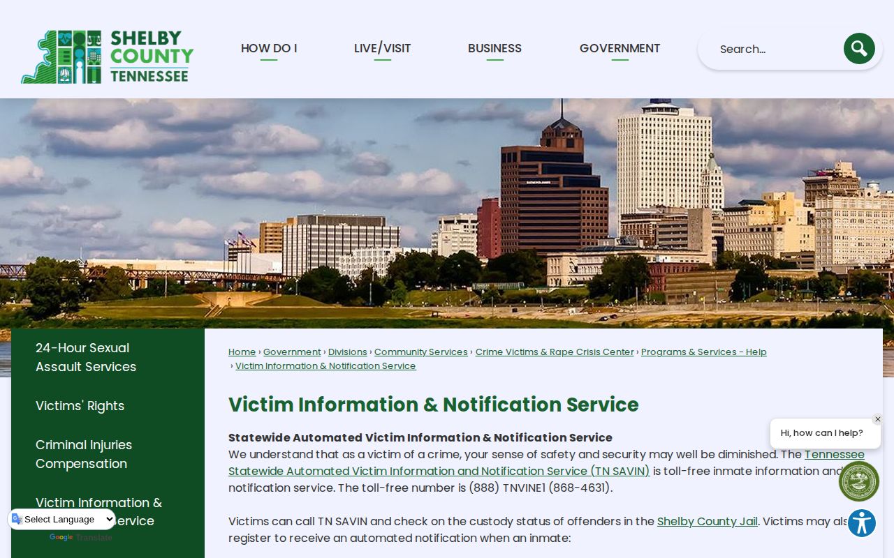 Shelby County VINE arrest check participation and notification instructions