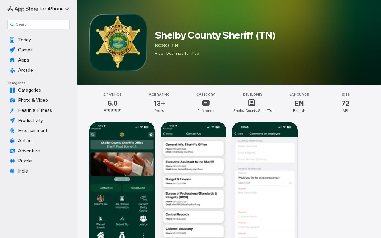Shelby County Sheriff app publisher and public safety purpose